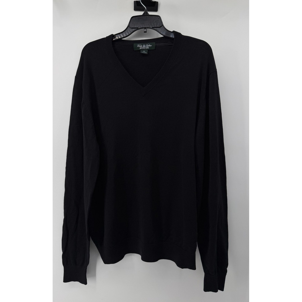 Brooks Brothers Country Club Mens XL Black V-Neck Silk Cotton Blend Sweater